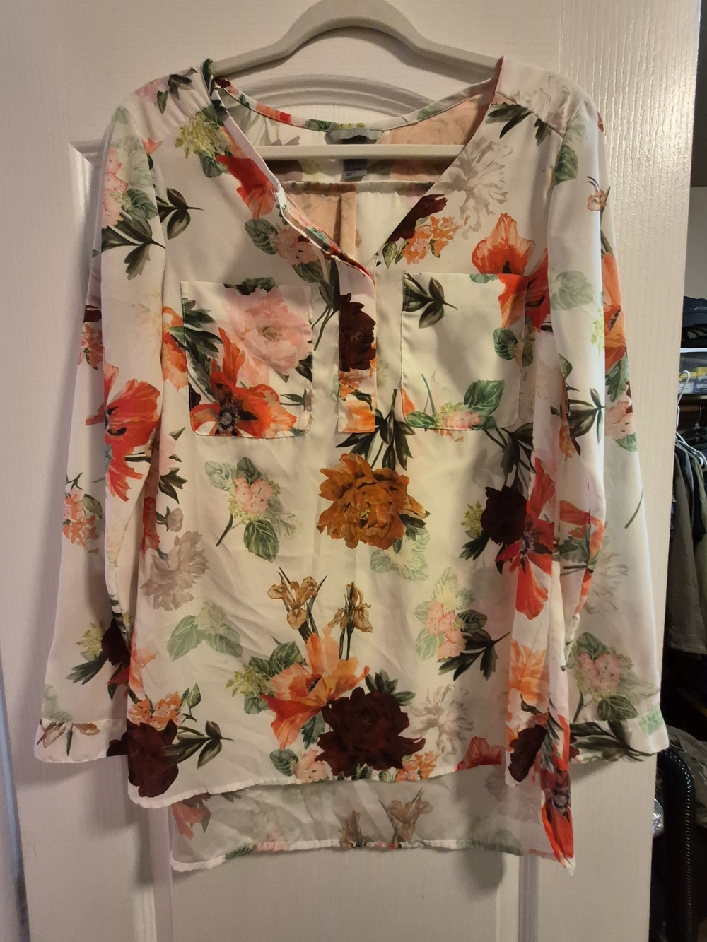 Women's Sheer Floral Long-Sleeve Blouse